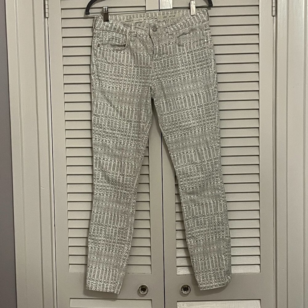 Anthropologie Pilcro and the Letterpress print skinny jeans stet 28 white cream